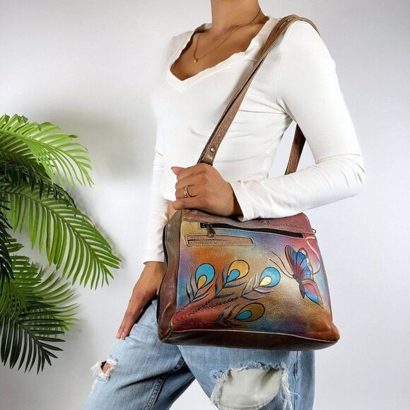 Vintage Y2K Leather Fairy Grunge Butterfly Shoulder Bag Painted Bohemian Purse - Picture 7 of 7